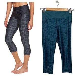 Under Armour Pants Womens Small Capri Leggings Heat Gear Printed Teal Green